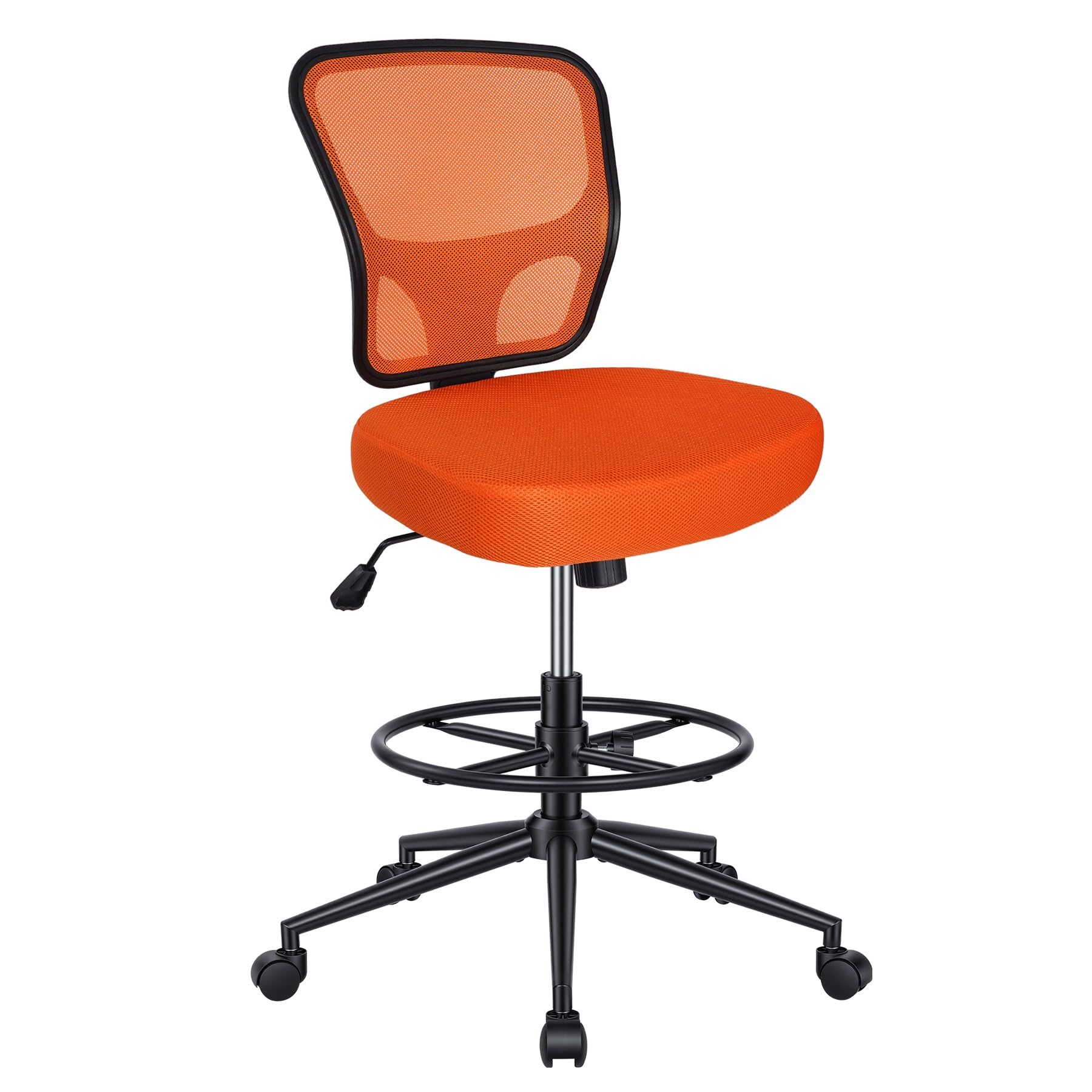 Armless Drafting Chair Tall Office Chair for Standing Desk - Adjustable Height Mesh Ergonomic Drafting Stool with Foot Ring & Wheels, Rolling Counter Height Computer Chair for Home Office