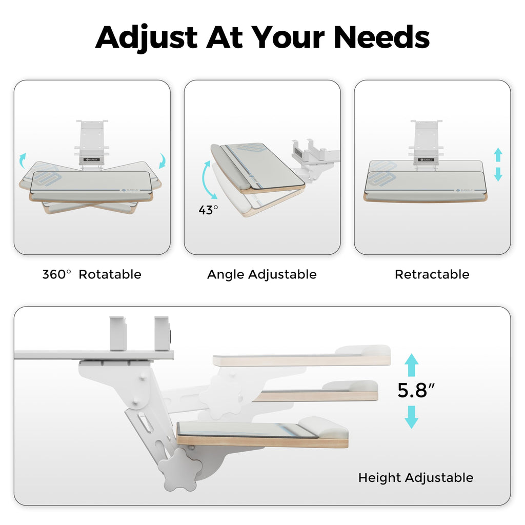 Keyboard Tray Height Adjustable, Swivel Tilt Computer Keyboard Drawer Under Desk, 25x9.13'' Sliding Keyboard & Mouse Platform with Mouse Pad for Typing, Maple