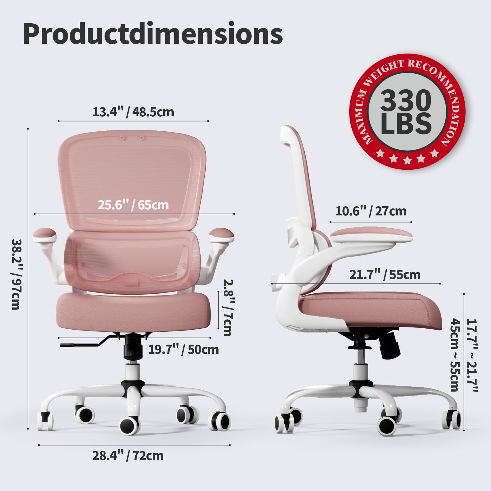 Office Chair - Ergonomic Desk Chair with Adjustable Lumbar Support, Mesh Computer Chair, Executive Chairs for Home Office Comfortable Lumbar Support (Pink)
