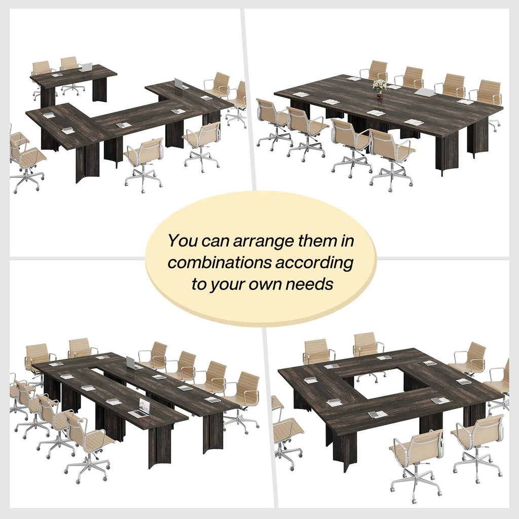 5.5FT Conference Table, 63-inch Rectangle Meeting Seminar Table, Large Wooden Business Tables for 4-6 People, Heavy Duty Pedestal (Dark Gray)