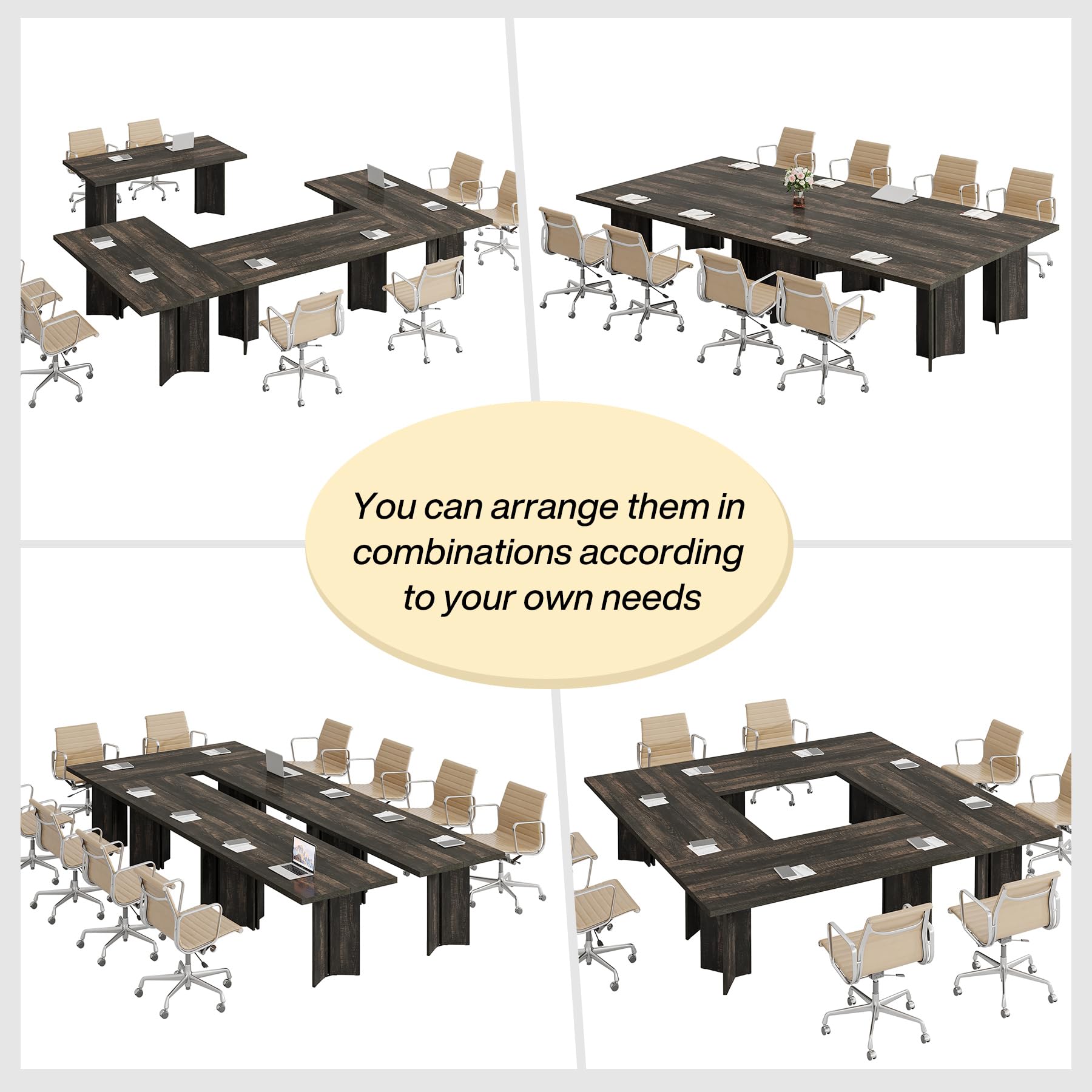 5.5FT Conference Table, 63-inch Rectangle Meeting Seminar Table, Large Wooden Business Tables for 4-6 People, Heavy Duty Pedestal (Dark Gray)
