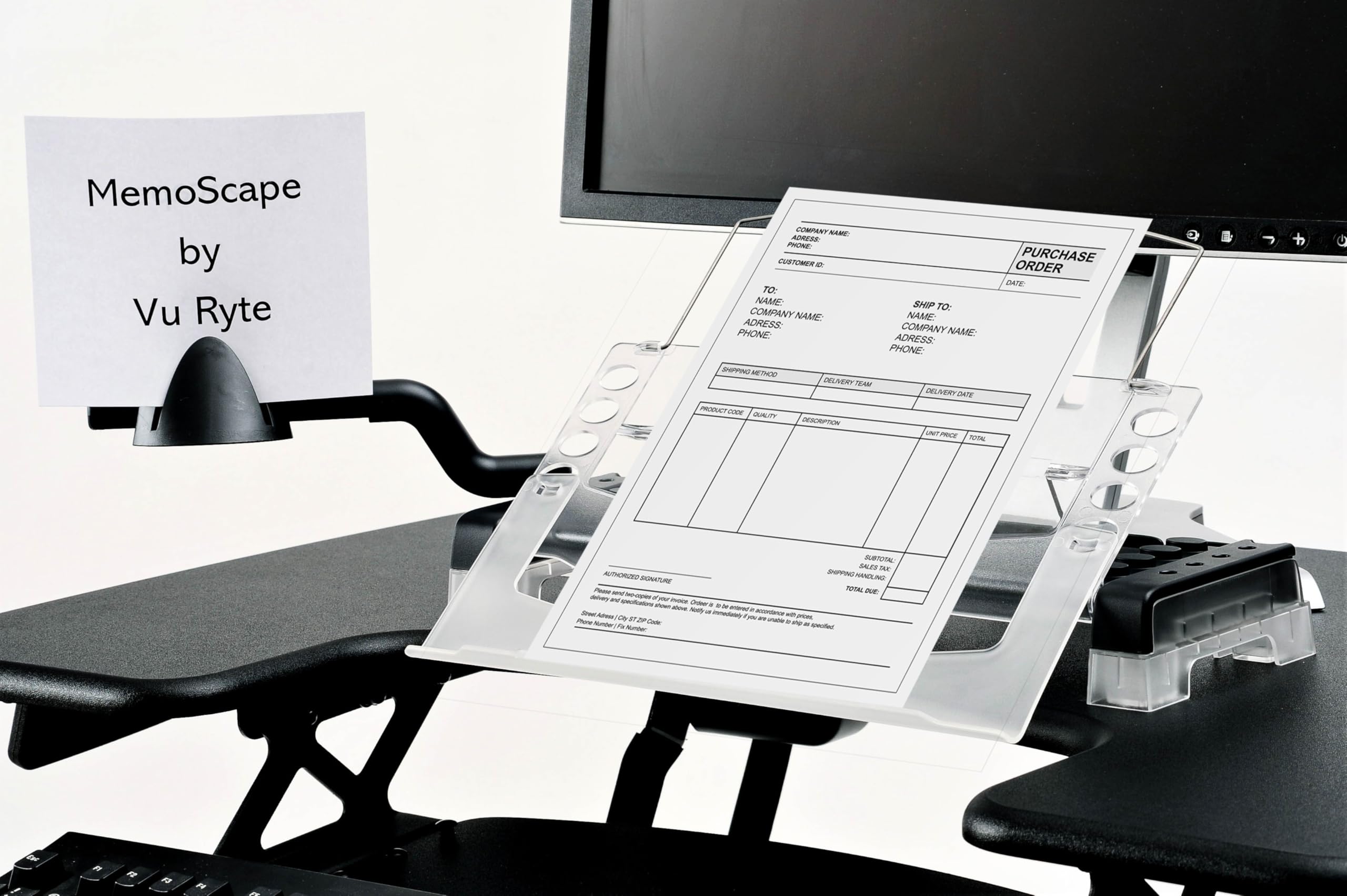 Adjustable in-Line Document Holder for Typing | Reduces Neck Strain, Improves Focus, Boosts Desk Organization, and Workflow | Paper Holder Stand for Desk and Home Office - Black