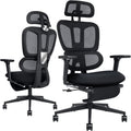 Ergonomic Office Chair with Foot Rest, High Back Computer Office Chair with Dynamic Lumbar Support, 2D Headrest, 4D Armrest, Sponge Seat, Mesh Home Office Desk Chair for Adults, Black