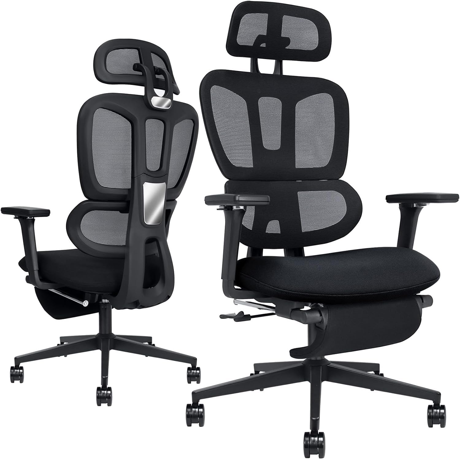 Ergonomic Office Chair with Foot Rest, High Back Computer Office Chair with Dynamic Lumbar Support, 2D Headrest, 4D Armrest, Sponge Seat, Mesh Home Office Desk Chair for Adults, Black