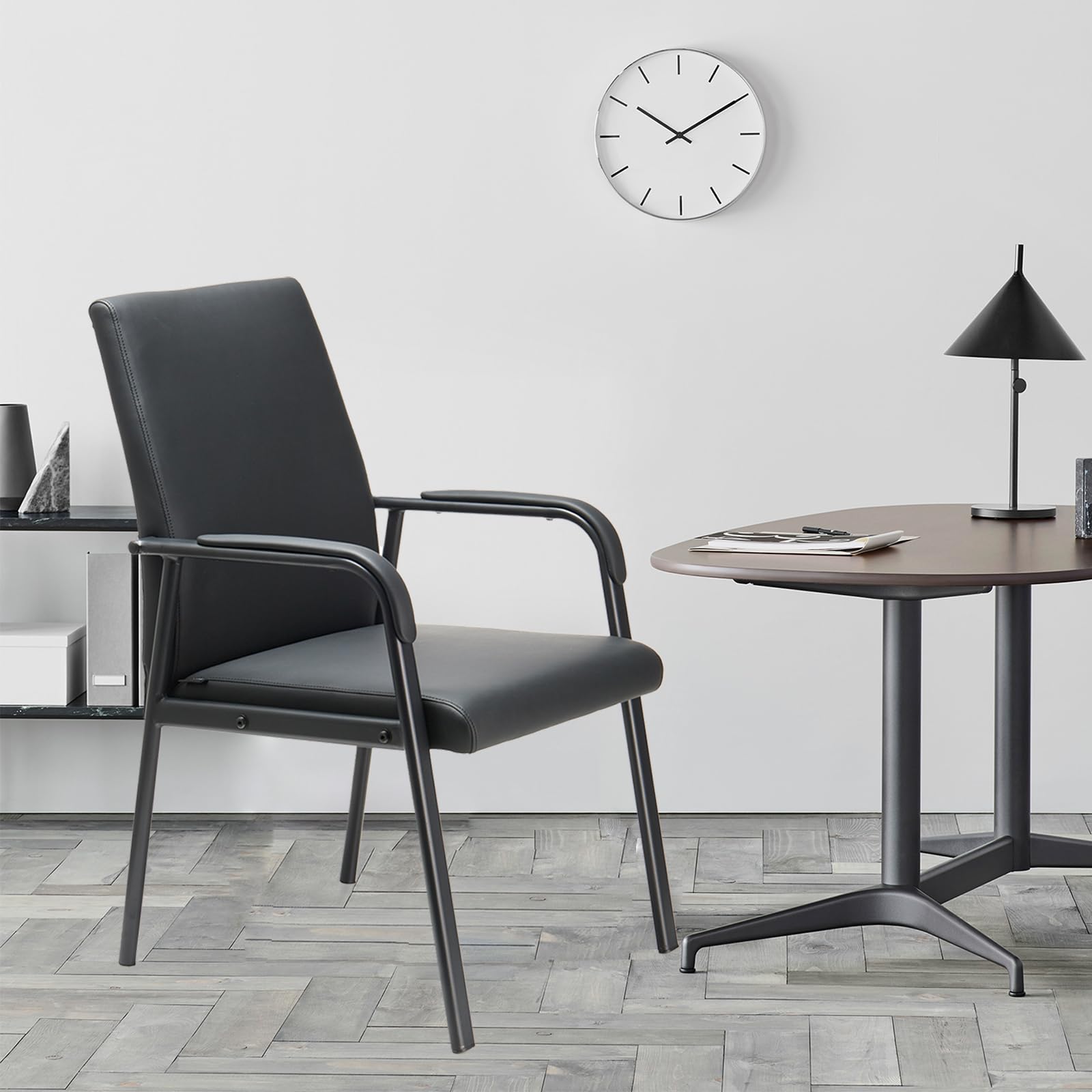 2 Pack Office Guest Reception Chair 600 lbs Capacity Leather Conference Room Chairs with Padded Armrests No Wheels Desk Chair Black
