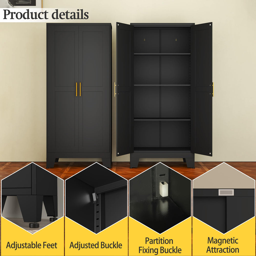 Black Metal Storage Cabinet, 61" Kitchen Pantry Cabinets for Office