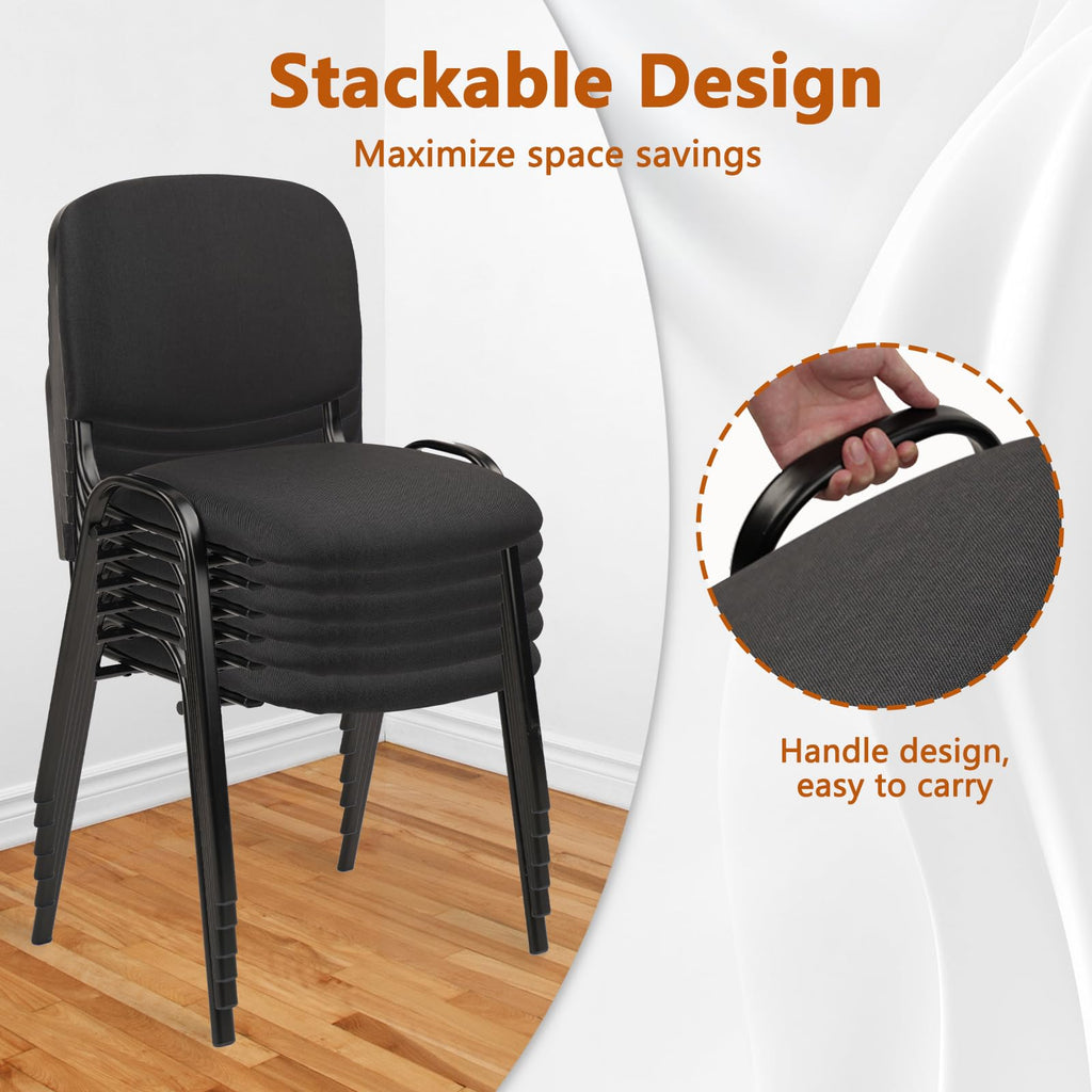 Set of 5 Pack Stackable Waiting Room Chairs Fabric Black Reception Chair Metal with Thickened Seat Back Cushion for Waiting Conference Room Guest Stool (5 Pack)