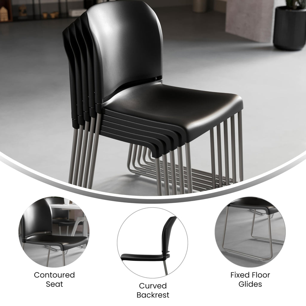 Set of 5, Hercules Series Contoured Stacking Chairs for Waiting Rooms and Offices, Ergonomic Lobby Chairs with Curved Back, Black