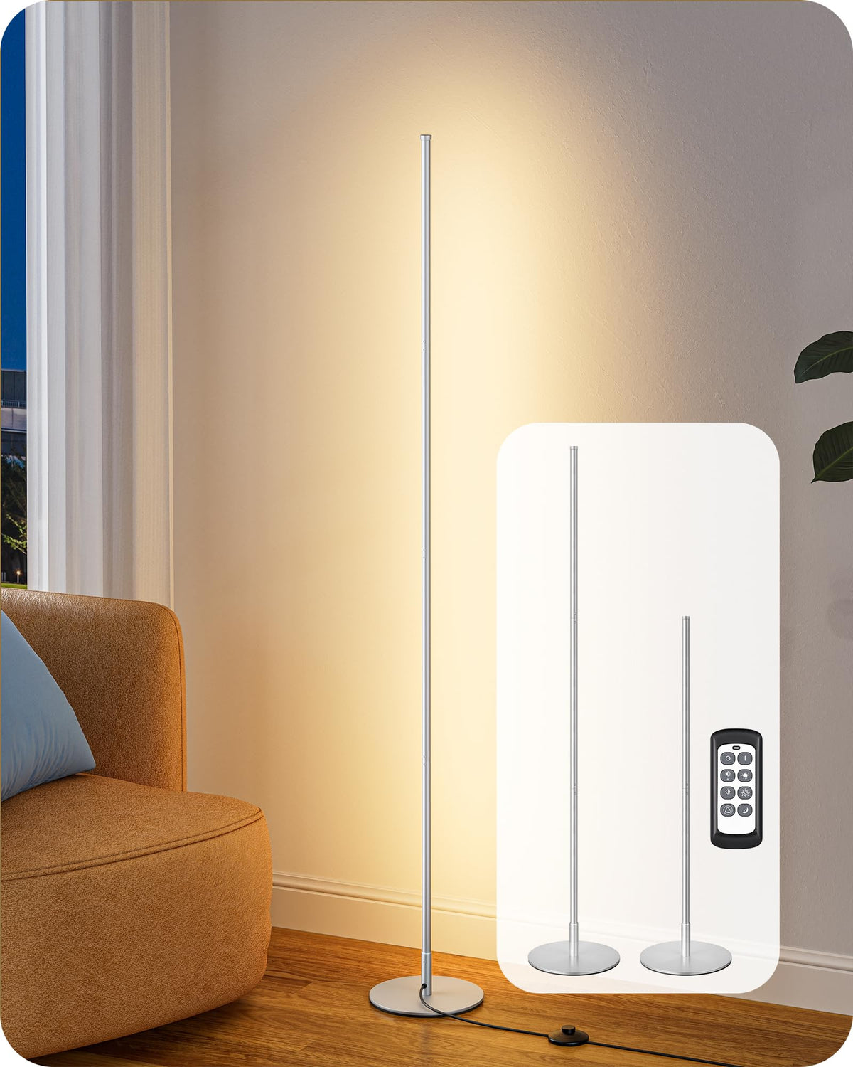 59.8" Corner Lamp with Remote & 3 Height Settings, Dimmable & 3CCT
