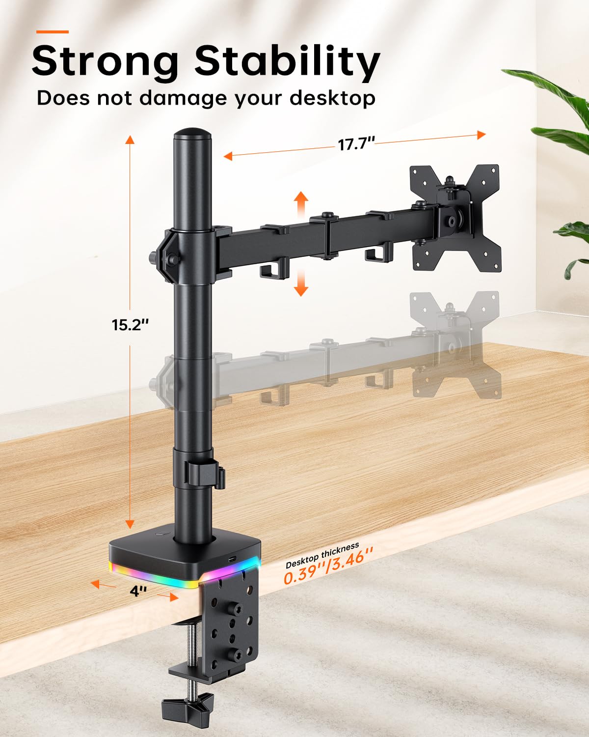 Single Monitor Stand, Monitor Arm with 3 USB Ports, Charging and USB Data Transfer Function, Adjustable Desk Mount for 13"-27" Monitors up to 17.6lbs, VESA 75x75mm 100x100mm, Ergonomic Design