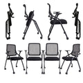 8 Pack Black, Updated Conference Room Chairs, Folding Office Desk Chair with Lumbar Support and Sliding Armrest with Casters, Stackable Office Guest Chairs & Reception Chairs