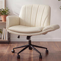 Criss Cross Chair with Five-Level Adjustable Arms and Wheels - Comfortable Ergonomic PU Leather Swivel Vanity Chair - Computer Makeup Gaming Chair for Home Office, Bedroom, Vanity Room (Khaki)