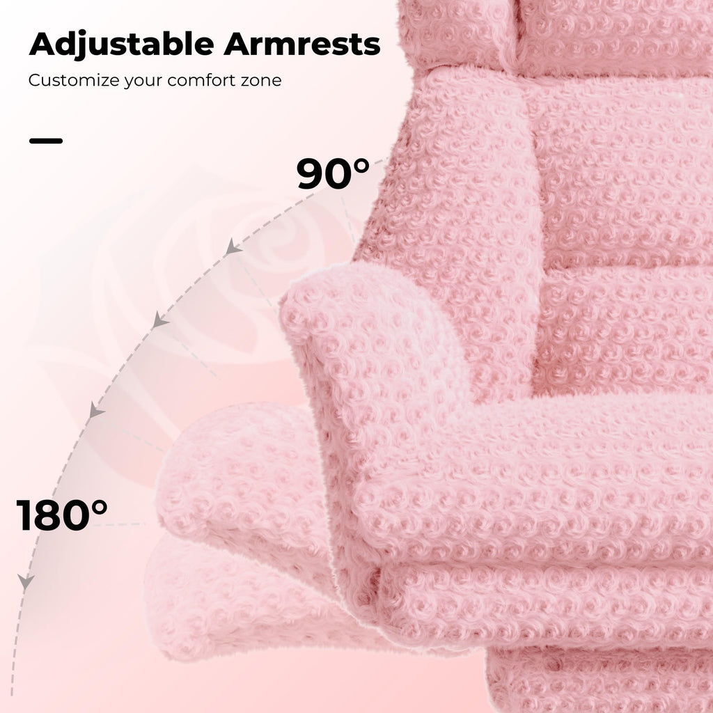 Big and Tall Office Chair, Flip Armrests for Pets & Cross Legged Sitting, Executive Ergonomic Computer Gaming Chair with Foot Rest, Rose Velvet Pink Wide Seat Reclining Desk Chair