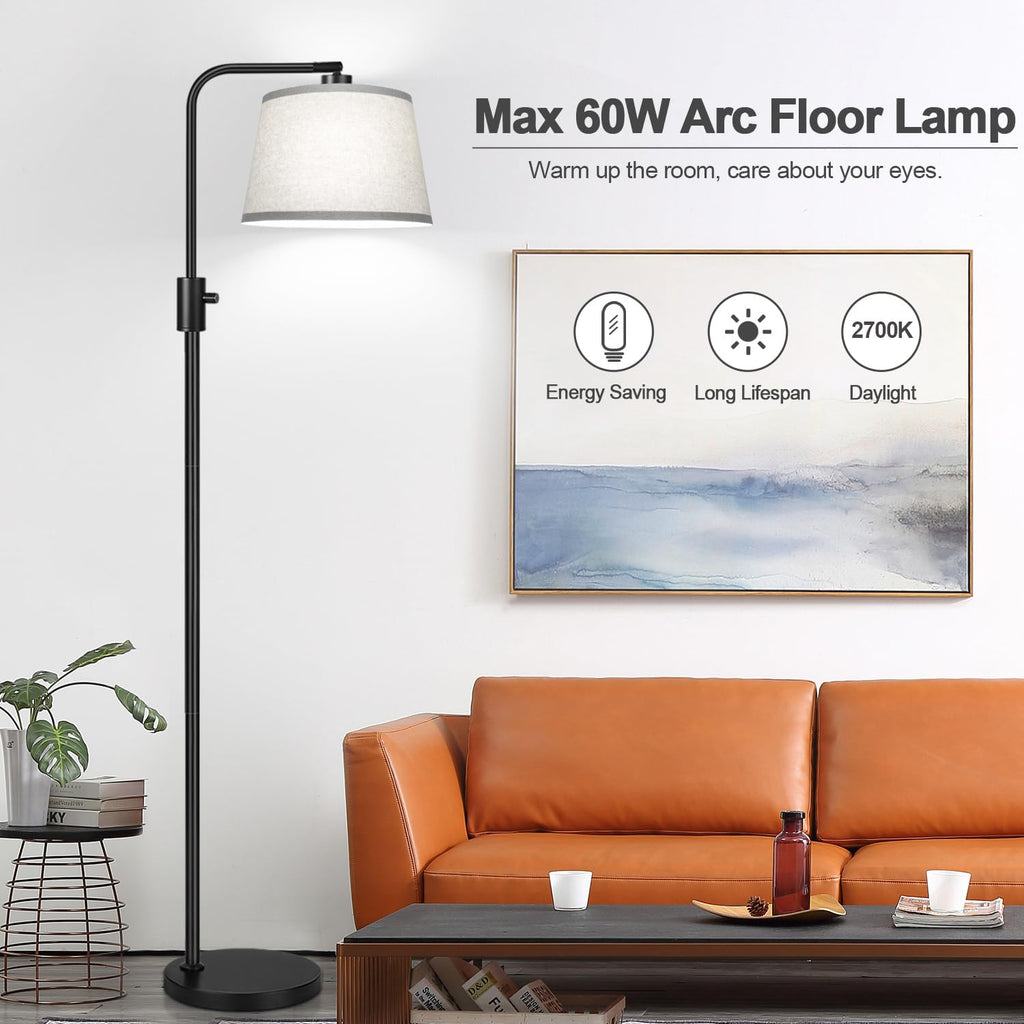 Floor Lamp, 1000 Lumens LED Edison Bulb Included, Arc Floor Lamps for Living Room Modern Standing Lamp with Gray Shade, Tall Lamps for Living Room Bedroom Office Dining Room