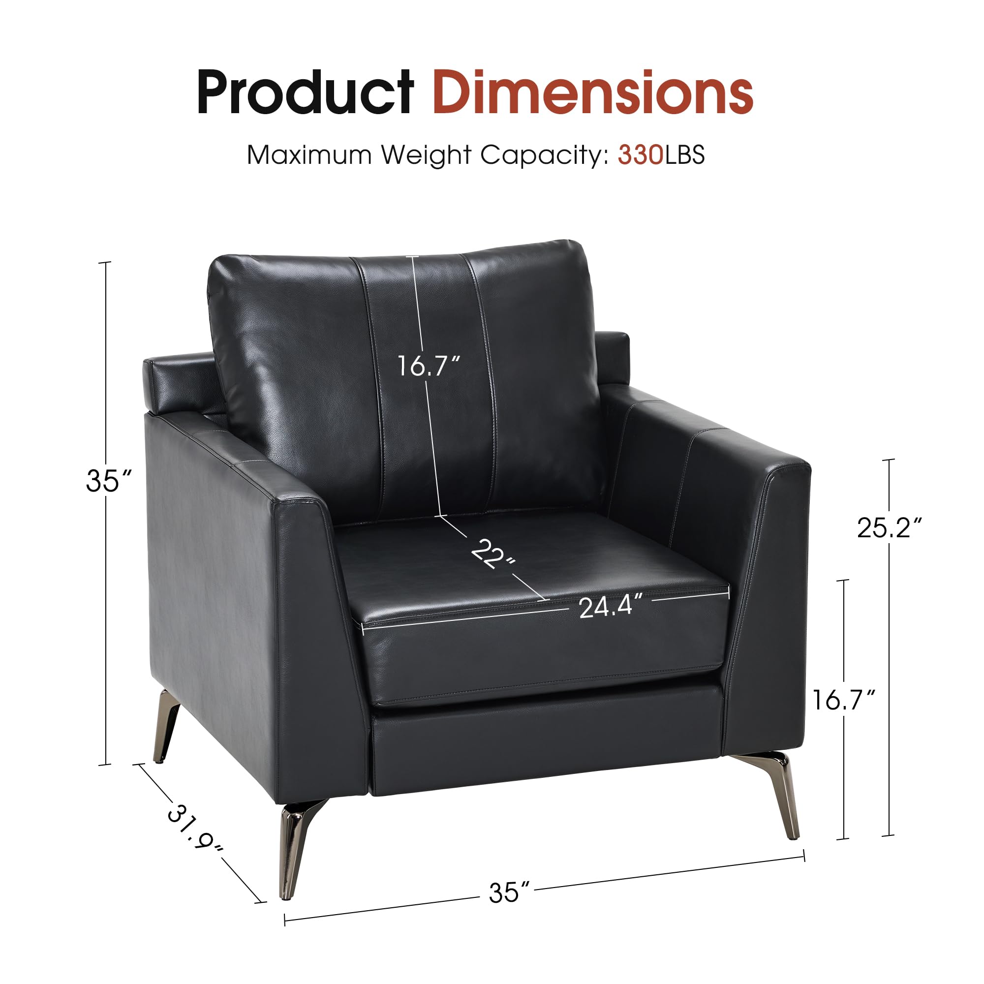 Modern Accent Chair, Faux Leather Lounge Armchair with Sloped Arms, for Living Room, Office, Reception, Waiting Room 4629 (1, Black)
