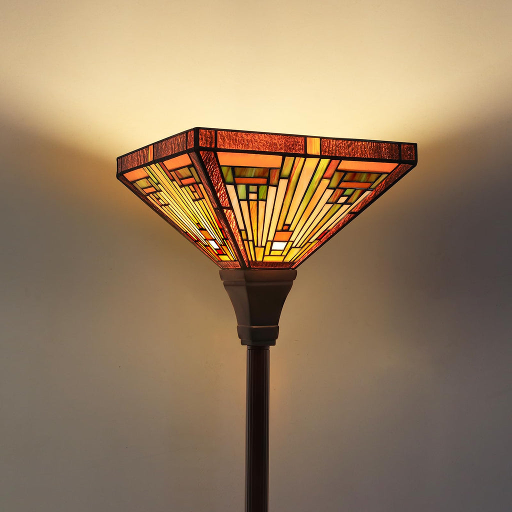 Lamp Antique Amber Brown Stained Glass Torchiere Floor Lamp