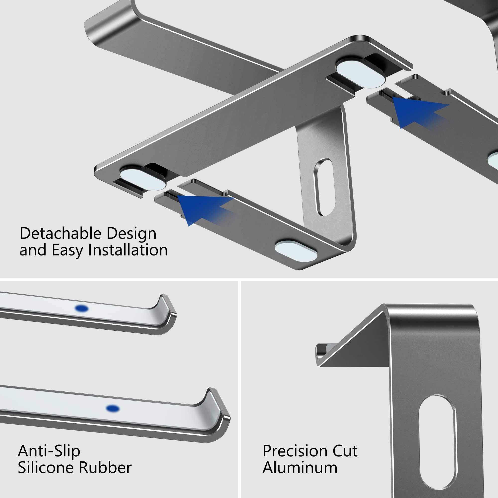 Aluminum Laptop Stand, Ergonomic Detachable Computer Stand, Notebook Holder, Laptop Mount Compatible with Air, Pro, Dell, HP, Lenovo More 10-15.6" Laptops, Gray