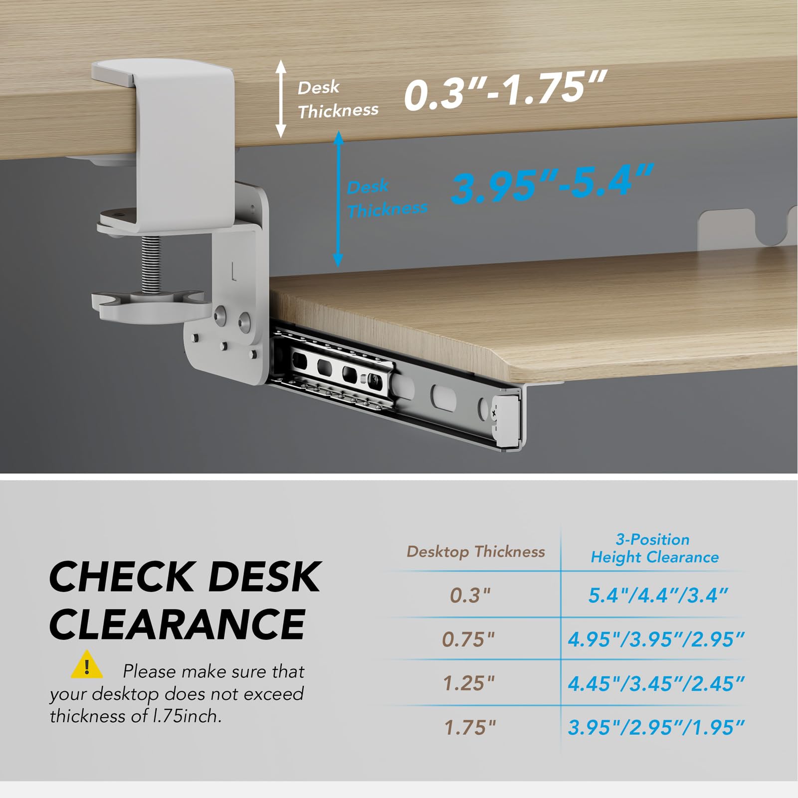 Keyboard Tray Under Desk Pull Out with Extra Sturdy C Clamp Mount System, 27.3 (32.5 inch Including Clamps) x 11 Inch Slide-Out Platform Computer Drawer for Typing Grain