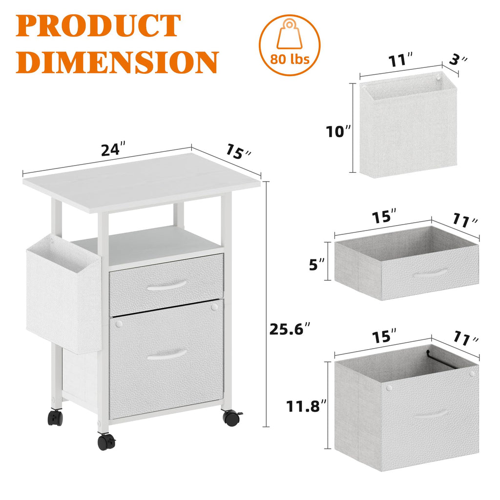 2 Drawer File Cabinet 24''W, Mobile Filing Cabinet, Printer Stand