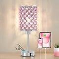 Crystal Table Lamp, Pink Touch Lamp with USB C+A Port, 3-Way Dimmable