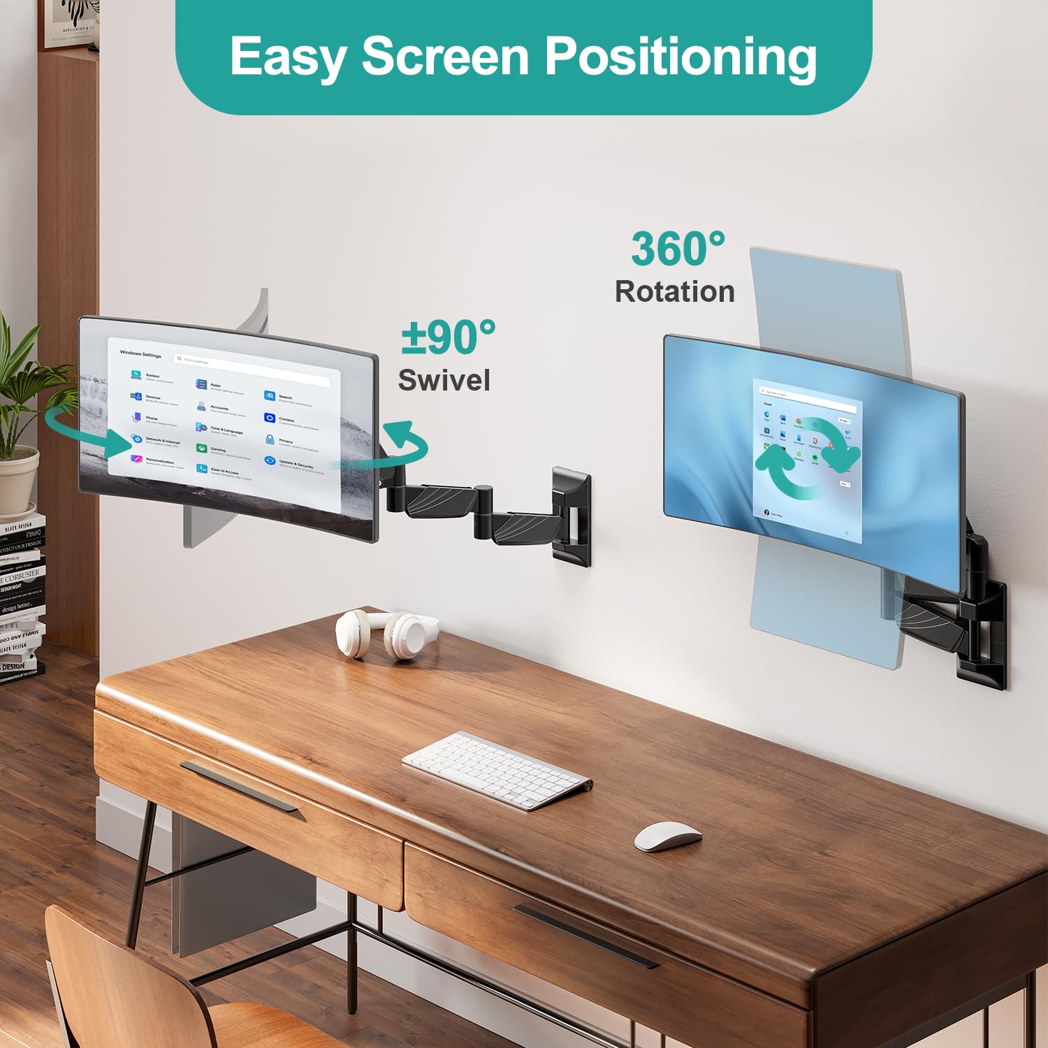 Monitor Wall Mount for 13 to 32 inch Computer Screen, Extra Long Adjustable Single Wall Mount Monitor Arm, Full Motion Vesa Wall Bracket 100x100, Hold up to 17.6lbs, Black