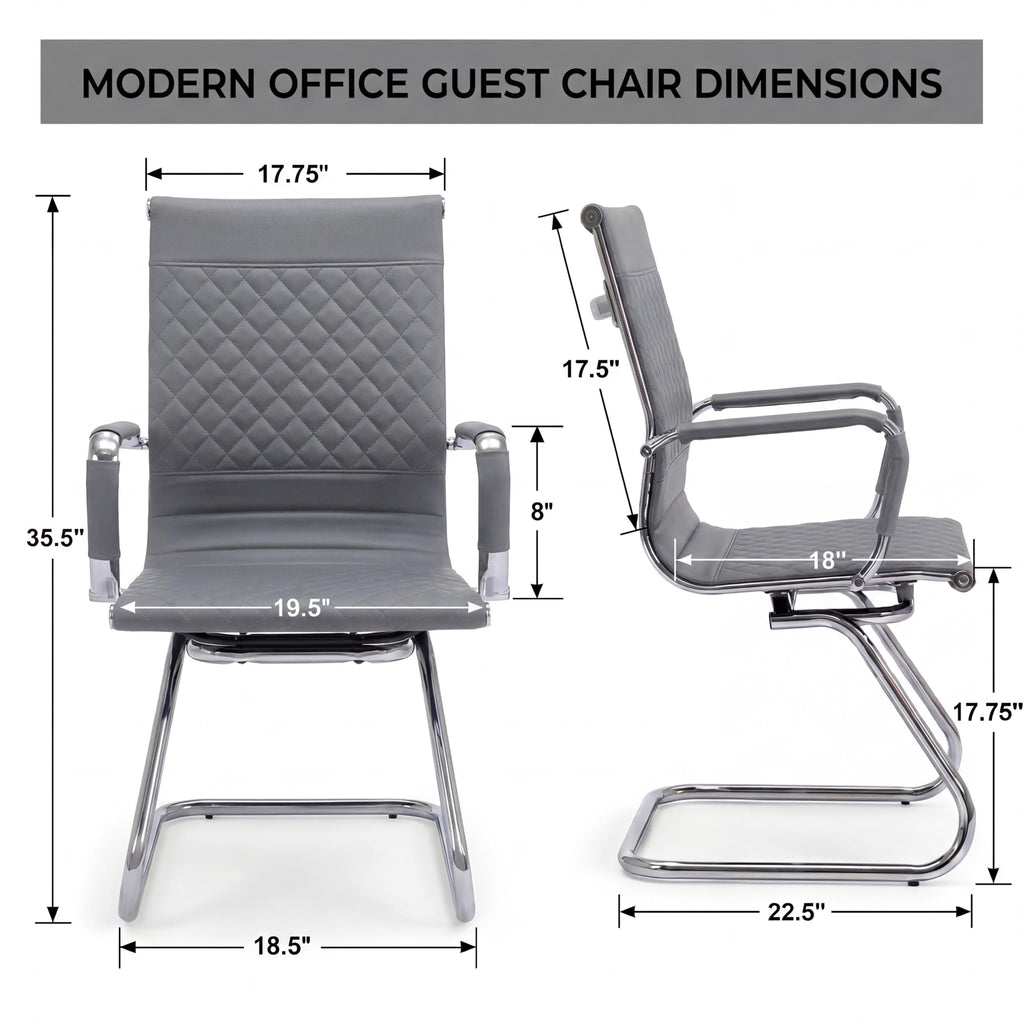 Office Chairs Set of 6 - PU Leather Desk Chair No Wheels with Arms - 400LB Capacity Sled Base Waiting Room Chairs, Modern Conference Chair for Home Office, Lobby, School Grey