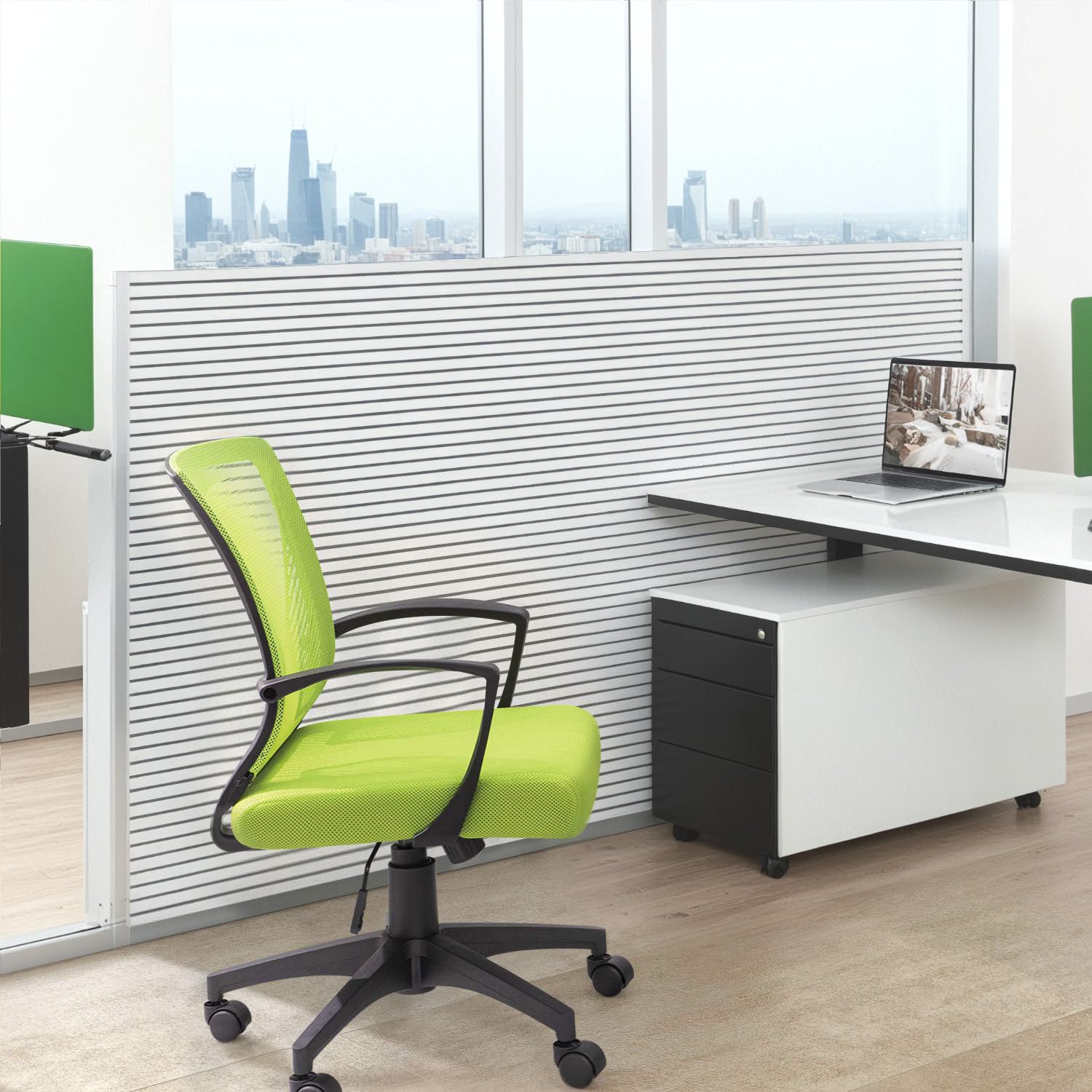 Office Chair Ergonomic Computer Desk Mesh Chair Mid Back Swivel Lumbar Support with Armrest (1, Cyan)
