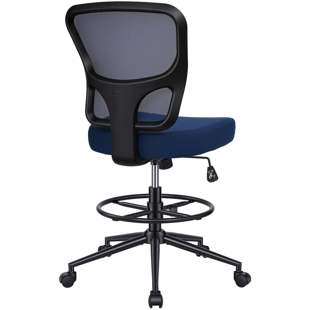 Armless Drafting Chair Tall Office Chair for Standing Desk - Adjustable Height Mesh Ergonomic Drafting Stool with Foot Ring & Wheels, Rolling Counter Height Computer Chair for Home Office