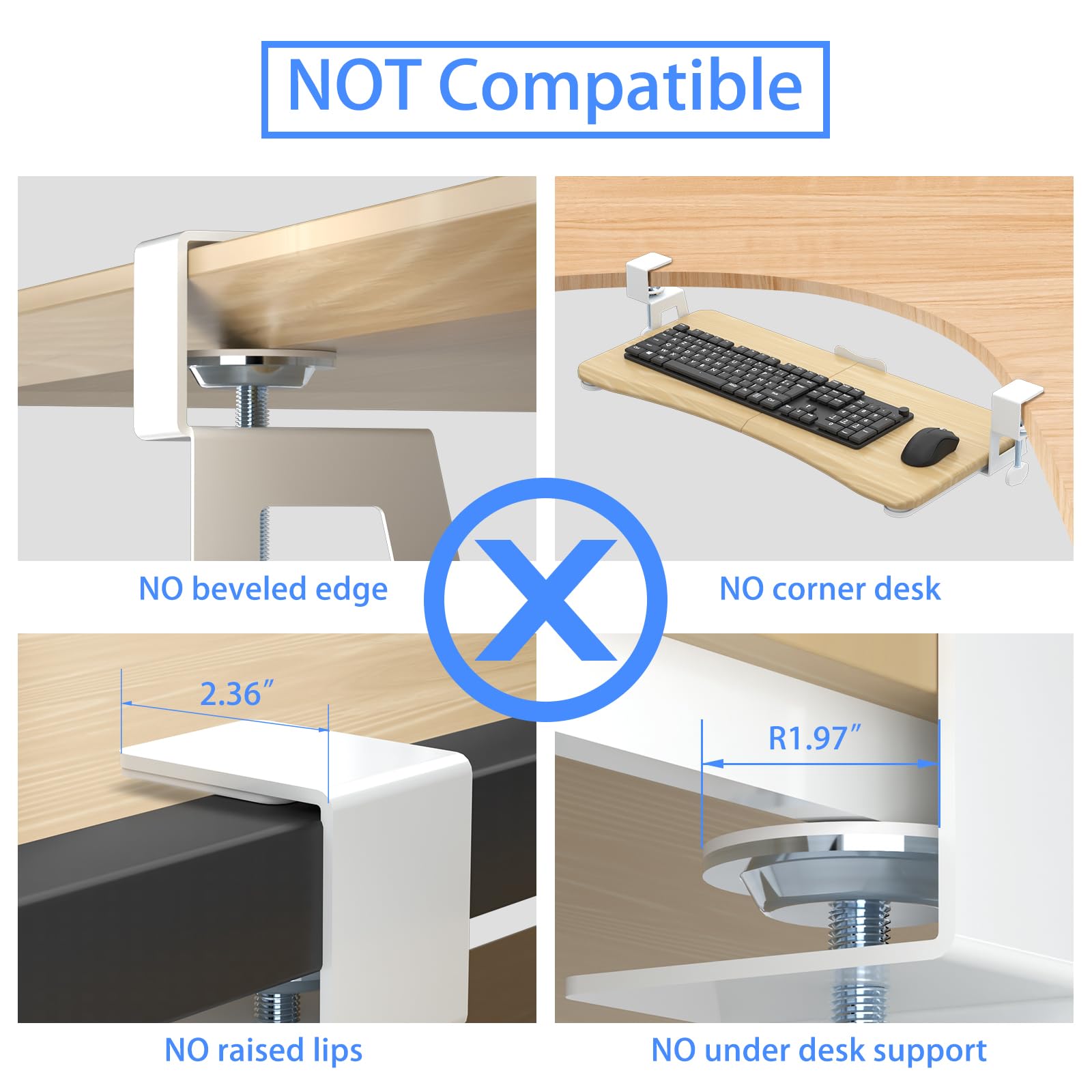 Keyboard Tray Under Desk Pull Out with C Clamp Mount, Computer Keyboard & Mouse Tray, 25.6 (30 Including Clamps) x 11.8 inch Slide-Out Platform Computer Drawer for Typing, Light Wood,