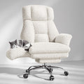 Big and Tall Office Chair, Flip Armrests for Pets & Cross Legged Sitting, Executive Ergonomic Computer Gaming Chair with Foot Rest, White Rose Velvet Wide Seat Reclining Desk Chair