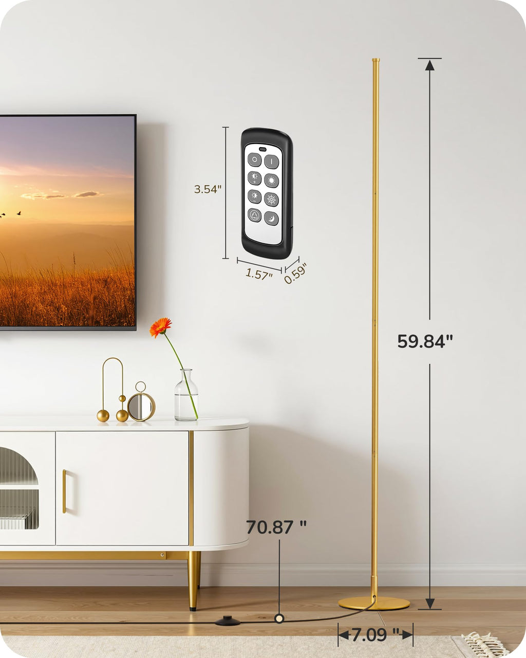 59.8" Corner Lamp with Remote & 3 Height Settings, Dimmable & 3CCT