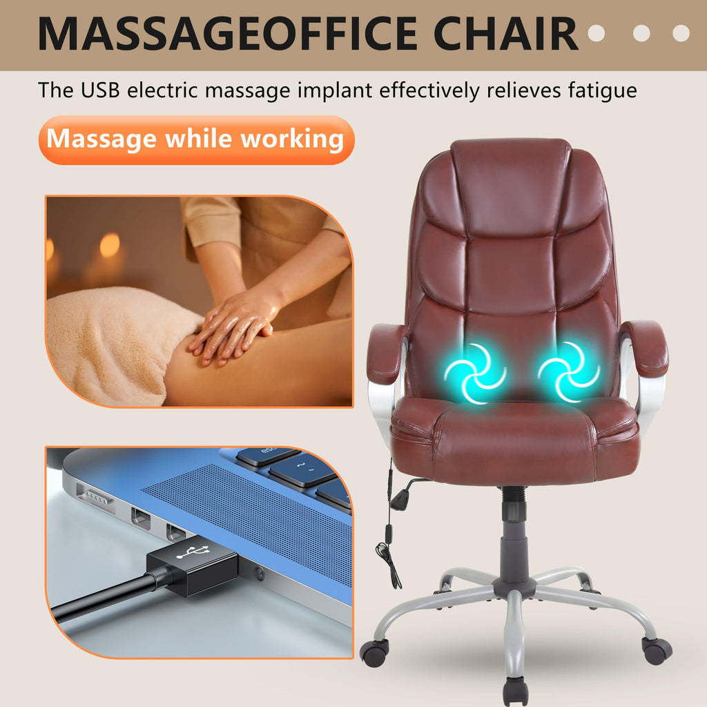 Office Chair Computer High Back Adjustable Ergonomic Desk Chair Executive PU Leather Swivel Task Chair with Armrests Lumbar Support (Dark Brown)