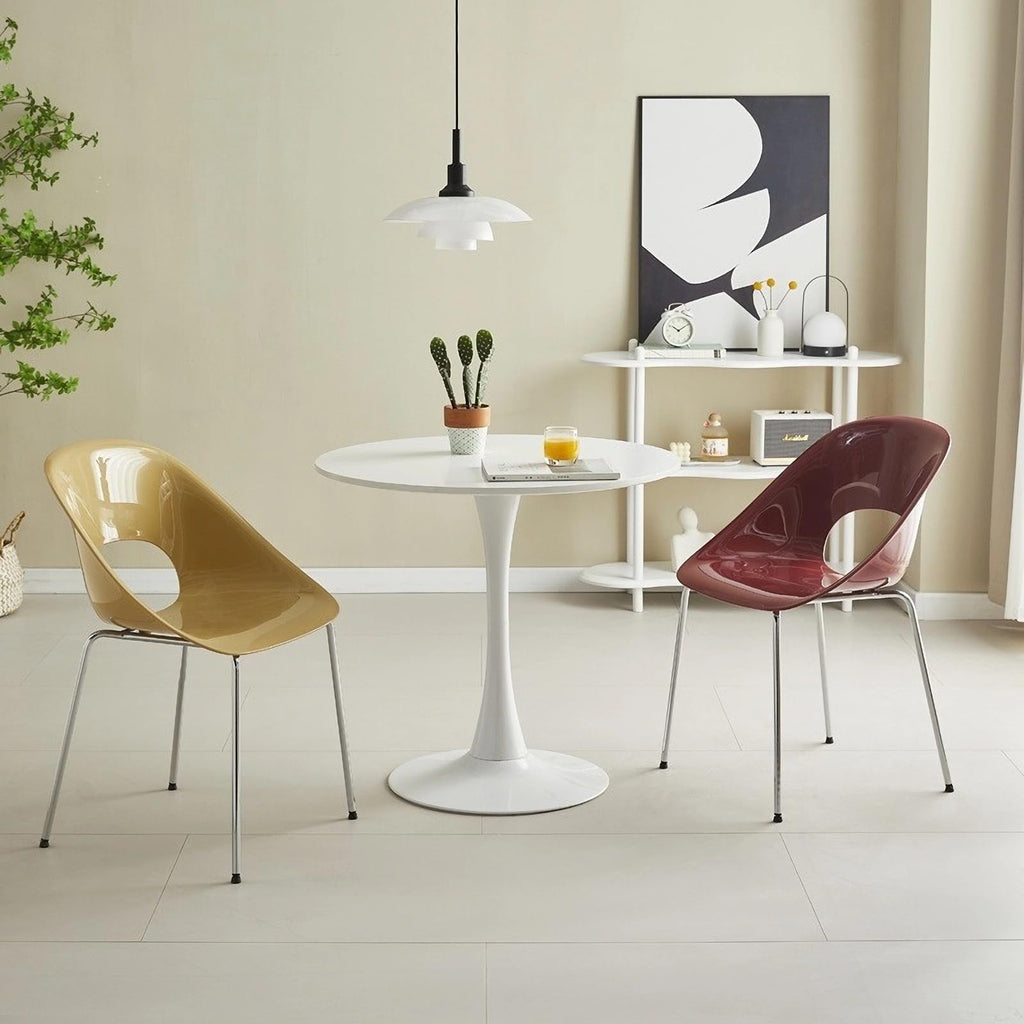 Sybrioka 24" Tulip Table for 1-2 Persons Modern Round Dining Room Table, Mid-Century Modern White Small Kitchen Table with MDF Wooden Top, Leisure Coffee Table for Living Room, Dining Room, Office