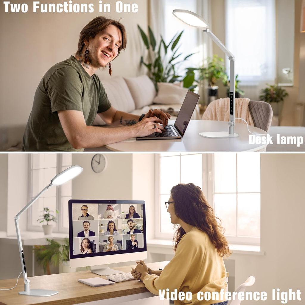 LED Desk Lamp for Office, 15W Desk Light with CRI >95, Memory & Timer Function, 1200LM Dimmable Computer Light for Video Calls, Conference, Reading, Study (White)