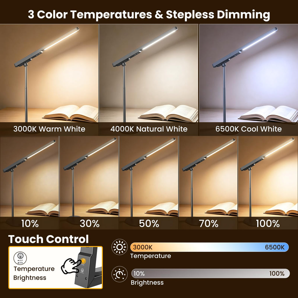 LED Desk Lamp, 3 Color Modes & Dimmable Brightness, Rechargeable Battery-Powered Reading Lamp, Portable Makeup Light, Desktop Lighting for Office, Reading, Puzzles, Working, Night Light
