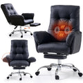 Heated and Massage Office Chair with Foot Rest Criss Cross Chair with Wheels and Flip-up Arms Reclining Desk Chair Comfy Wide Seat PU Leather Rolling Computer Home Office Chair (Black)