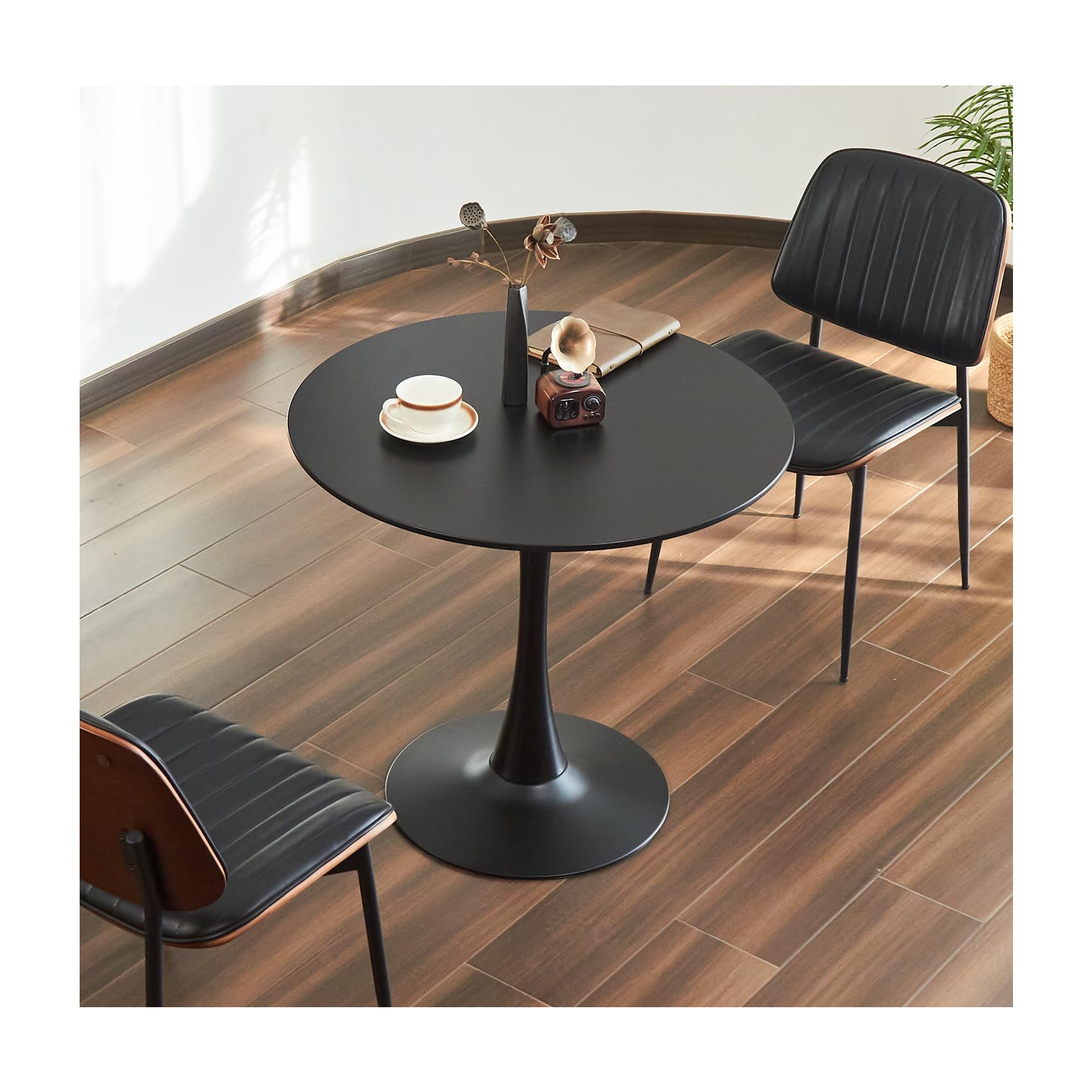 Hansweld Round Dining Table, 31.5" Circle Tulip Table with Thickened Tabletop & Metal Pedestal, Mid Century Modern Bistro Table for Kitchen, Small Places, Living Room, Cafe (Black)