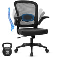 Desk Chairs with Wheels, Ergonomic Mesh Back PU Leather Seat Home Office Chair Adjustable Lumbar Support and Height Swivel Rolling Computer Task Chairs with Flip Up Arms for Conference, Black