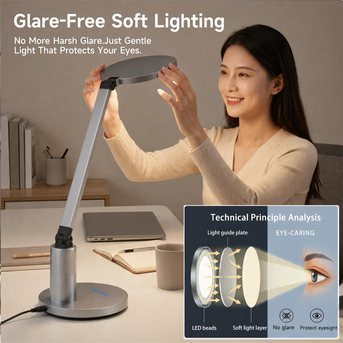 Desk Lamp for Home Office, Eye-Caring Diffused Table Lamp