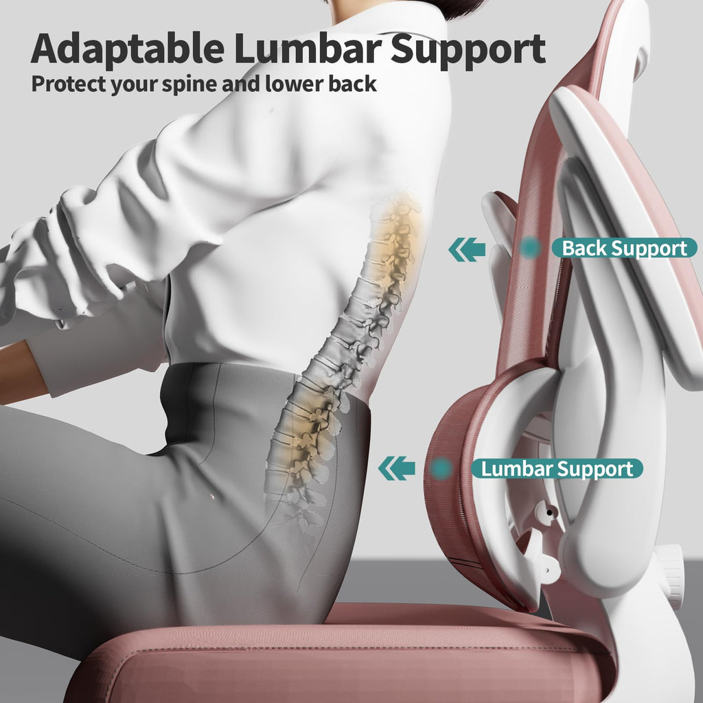 Office Chair - Ergonomic Desk Chair with Adjustable Lumbar Support, Mesh Computer Chair, Executive Chairs for Home Office Comfortable Lumbar Support (Pink)
