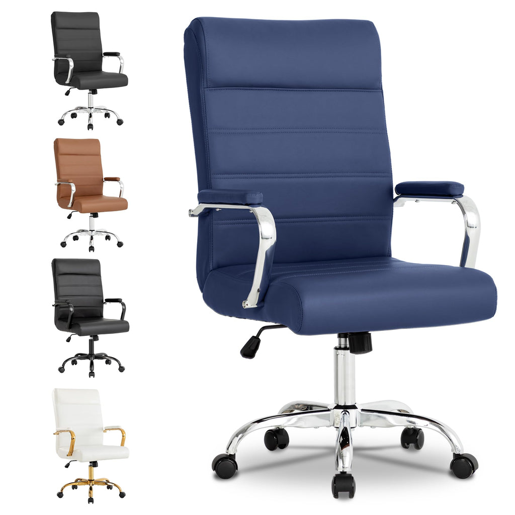 Modern Office Desk Chair, Conference Room Chairs, High Back Ergonomic Home ofiice Chair, Adjustable Height Swivel Executive Computer Chair with Armrest and Padded Seat (Blue)