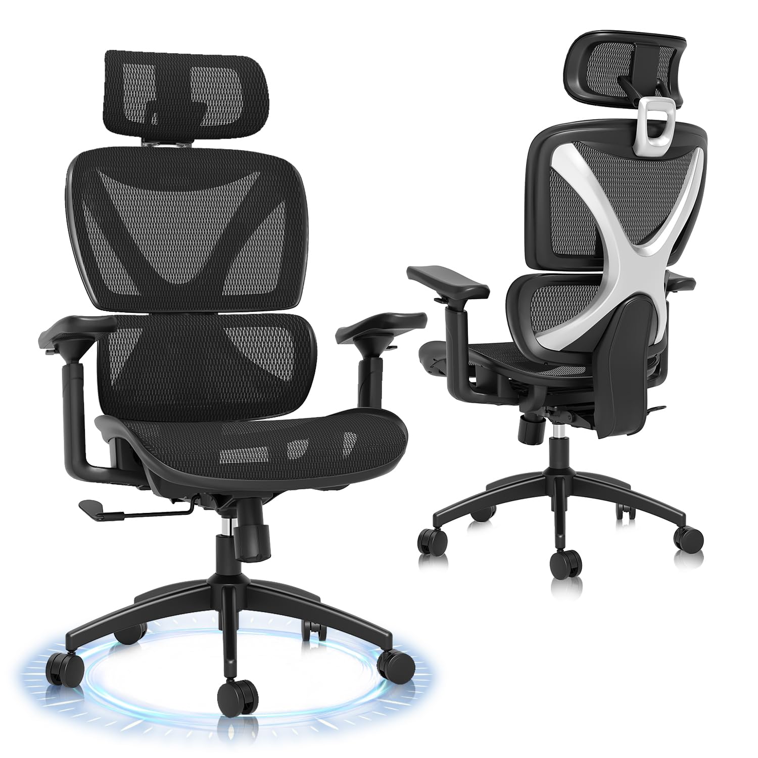 Ergonomic Office Chair, Big and Tall Mesh Chair with Lumbar Support, 3D armrest - 215° Rotation, Adjustable Headrest & Soft Seat, Durable Computer Chair 350LBS for Work Gaming