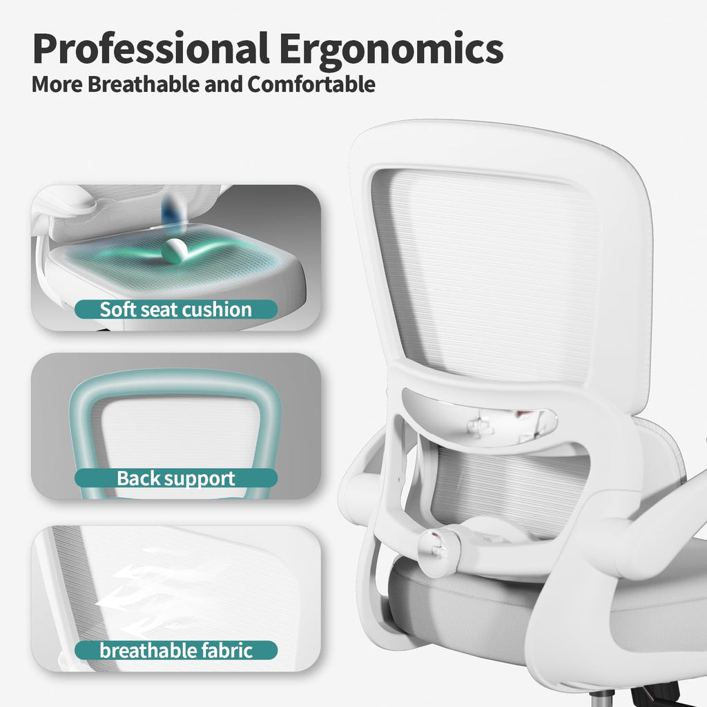 Office Chair - Ergonomic Desk Chair with Adjustable Lumbar Support, Mesh Computer Chair, Executive Chairs for Home Office Comfortable Lumbar Support (Cloud White)