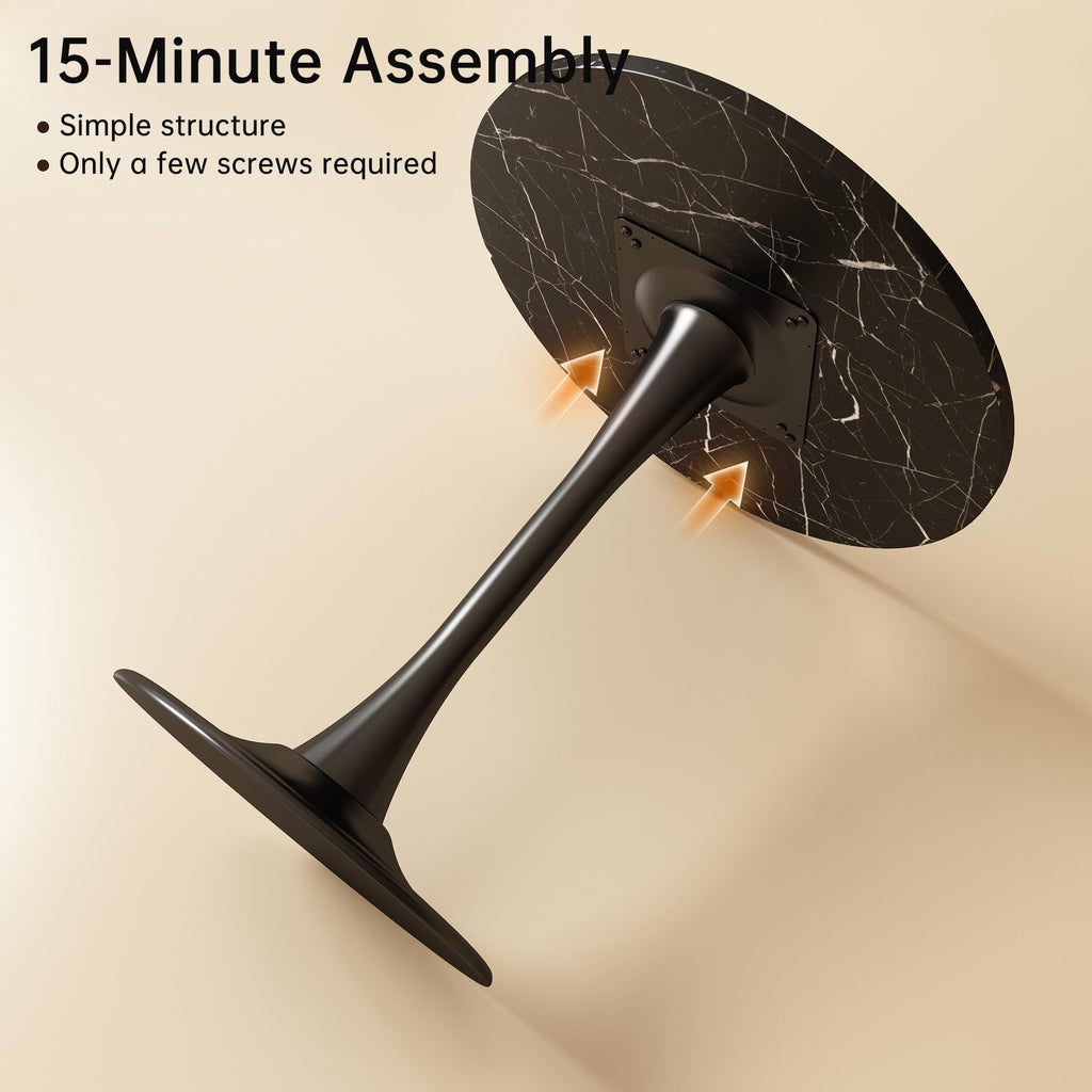 Kasinali Black Marble Round Dining Table 24" Circle Tulip Table with Thickened Tabletop & Sturdy Metal Pedestal Mid Century Modern Leisure Bistro Kitchen Tables 2 People Small Places Living Room Cafe