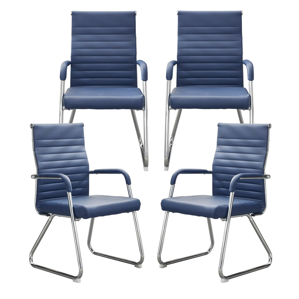 Office Chairs Set of 4, Modern Leather Reception Chairs with Mid Back & Sled Base, No-Wheel Desk Chairs for Waiting Room & Conference Room