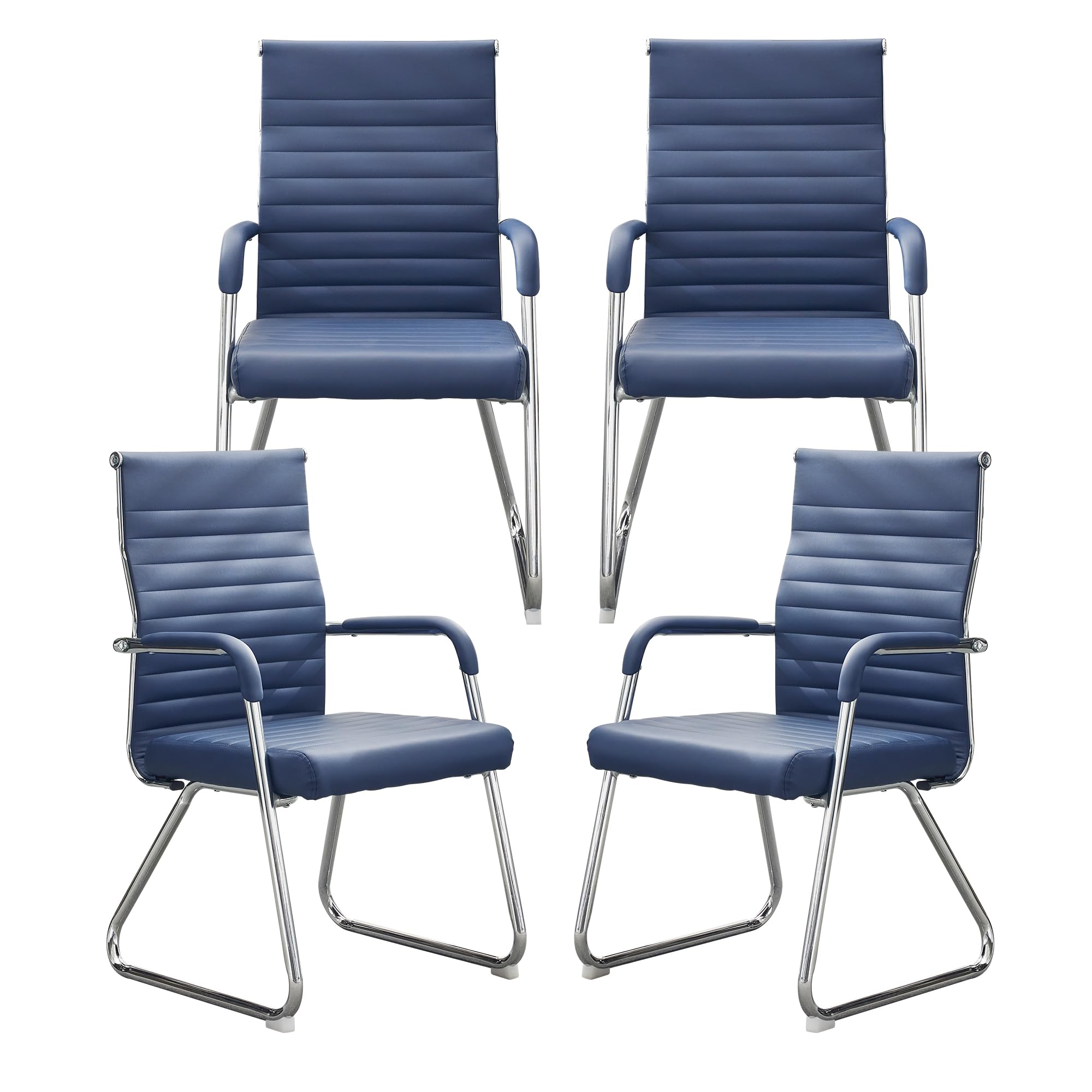 Office Chairs Set of 4, Modern Leather Reception Chairs with Mid Back & Sled Base, No-Wheel Desk Chairs for Waiting Room & Conference Room