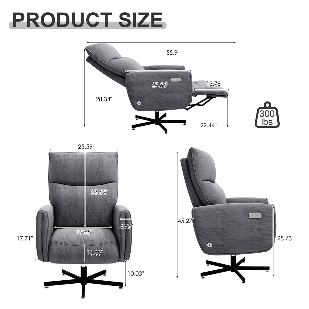 Power Reclining Adjustable Swivel Chair, Ergonomic Executive Office Chair, 90°-125° Tilt, Velvet Upholstery, Built-in USB Charger, 360° Rotation & Height Adjustment, Modern Desk Chair for Home Office