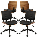 4Pack, Armless Home Office Chair, Desk Chair with Wheels, Adjustable Height Reading Chair, Leather Mid Back & Swivel Computer, Modern Walnut Chairs with Back for Study Meeting Room(Black)