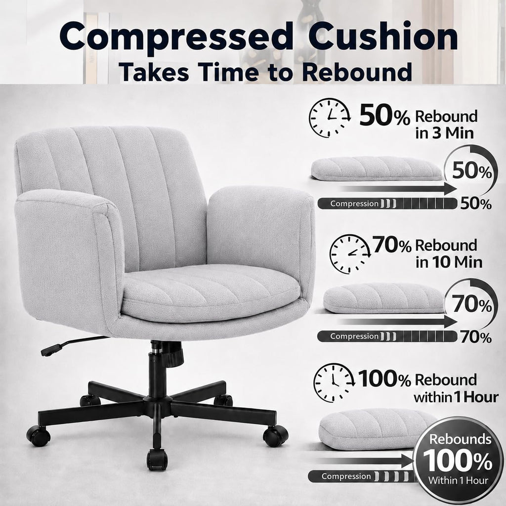 Criss Cross Office Chair with Wheels and Arms, Vanity Chair with Back, Comfy Swivel Cross Legged Office Chairs for Ultimate Comfort and Support, Unique Multifunctional Stylish Arms (Fabric Gray)