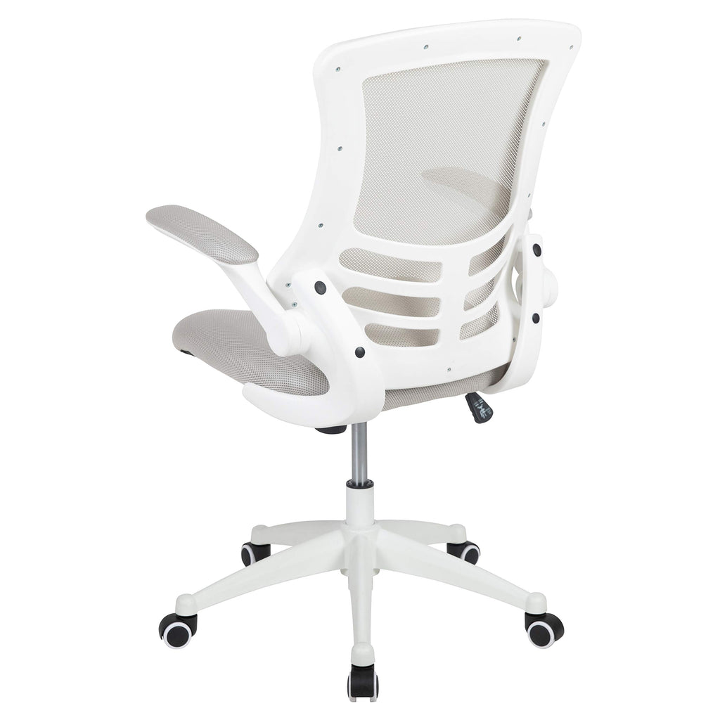 Mid-Back Swivel Office Chair with Adjustable Lumbar Support and Seat Height, Ergonomic Mesh Desk Chair with Flip-Up Armrests, Gray/White